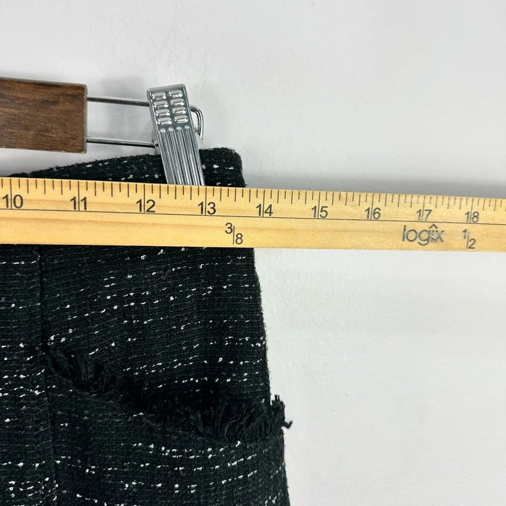 LOFT Skirt 2 Black Bouclé Tweed Mini Fringed Hem‎ Pocket Mod Retro Indie Sleaze